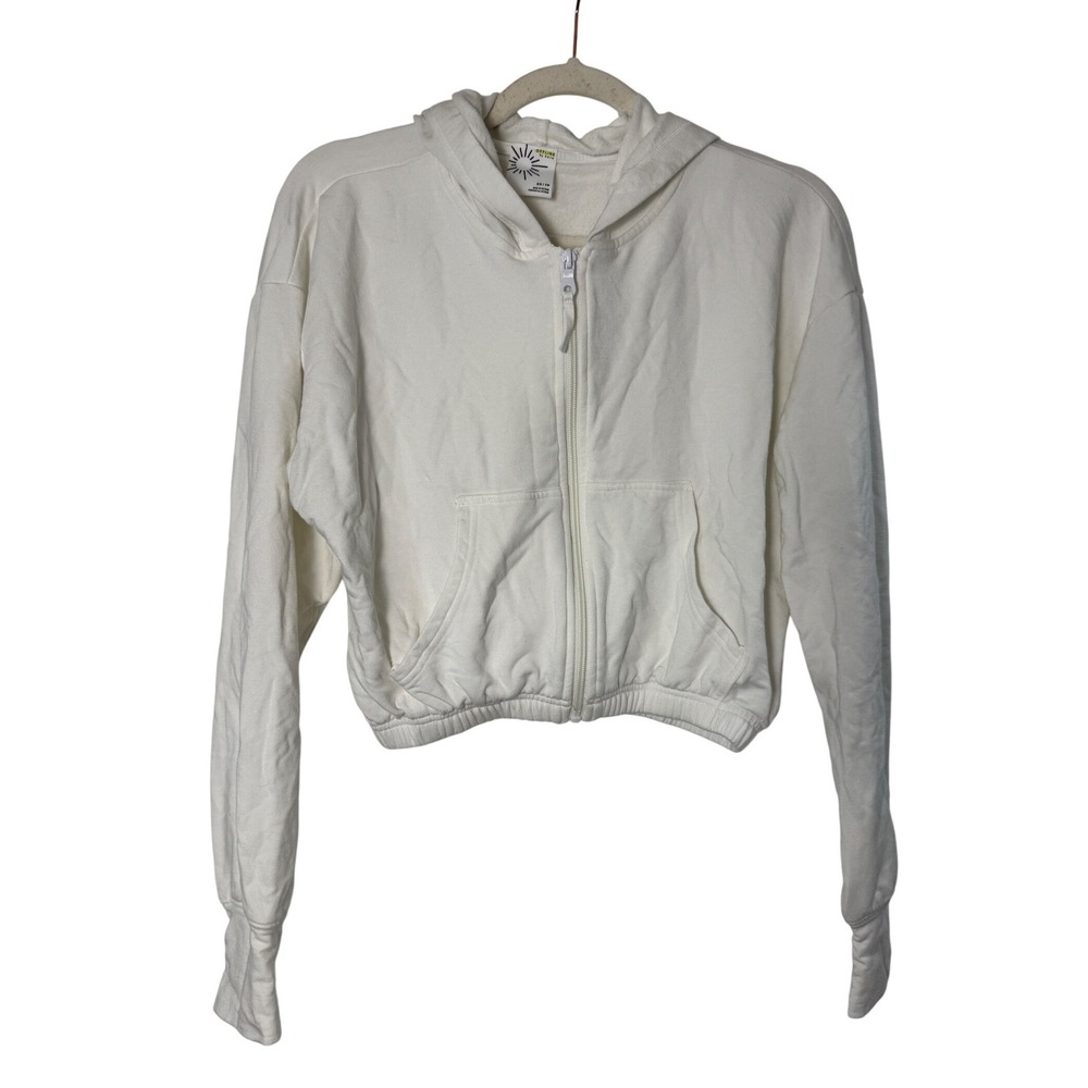 Offline by Aerie Zip Up Hoodie Women XS White Excellent Cropped Thumbholes